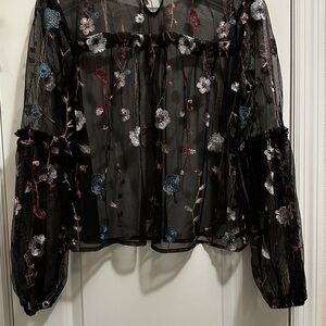 Women’s Embroidered Long Sleeve Mesh Fairy Grunge Top Size L Whimsygoth Festival